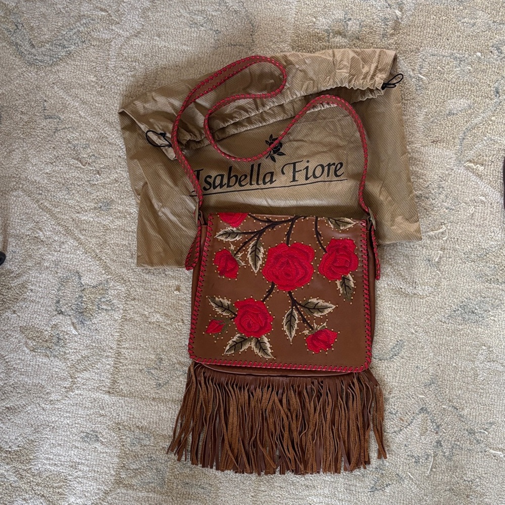 Isabella Fiore Red and Brown Floral Crossbody Bag